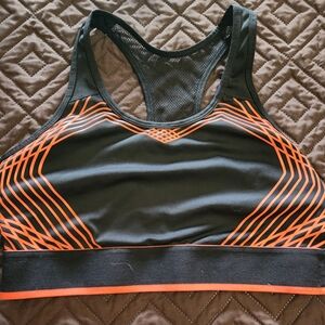 Avia Black Sports Bra with Orange Accents